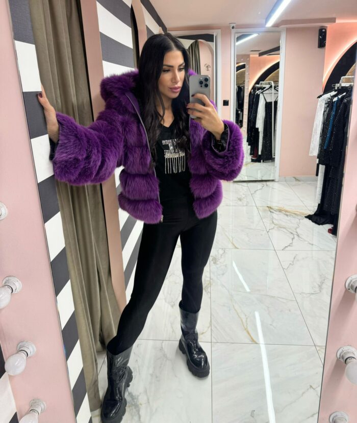 grape purple γουνα με κουκούλα - Image 2