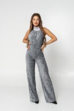 glittery grey jumpsuit