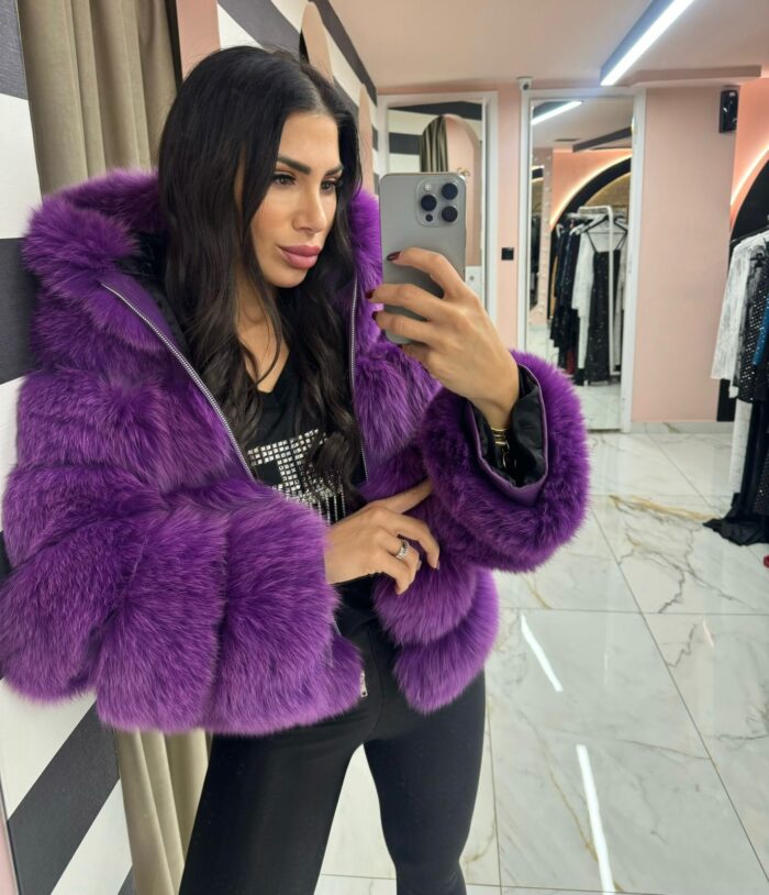 grape purple γουνα με κουκούλα - Image 3