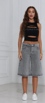 Long shorts stras grey Jean