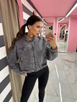 Γκρι washed denim bomber