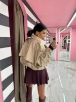 Cropped Trench Jacket – Beige - Image 2