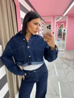 Sparkle Denim Jacket (Dark Blue)