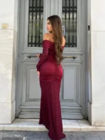 Lace Maxi Dress – Μπορντό - Image 2