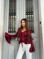 Romantic Ruffle Top – Μπορντό