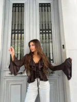 Romantic Ruffle Top – Καφέ