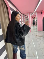 Oversized Leather Jacket Black Leather - Image 3