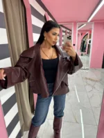 Oversized Leather Jacket Bordeaux Leather