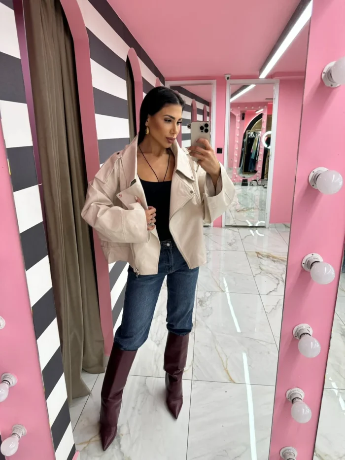 Oversized Leather Jacket Cream Leather - Image 2