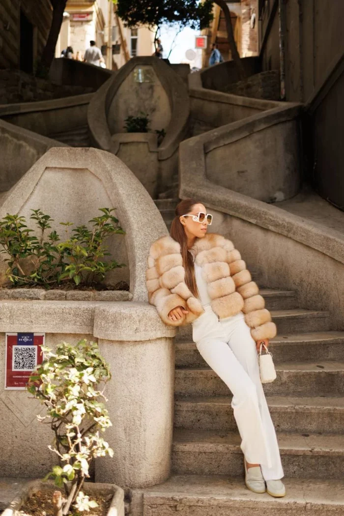 Champagne Glow Fox Fur Jacket - Image 2
