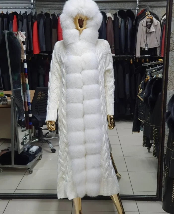 Πλεκτή Μακριά Ζακέτα με Αληθινή Γούνα Αλεπούς - Image 8