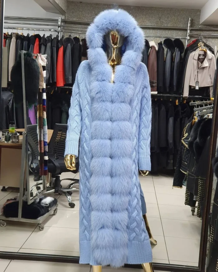 Πλεκτή Μακριά Ζακέτα με Αληθινή Γούνα Αλεπούς - Image 7