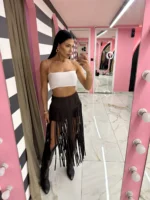 Wild Fringe Skirt Brown