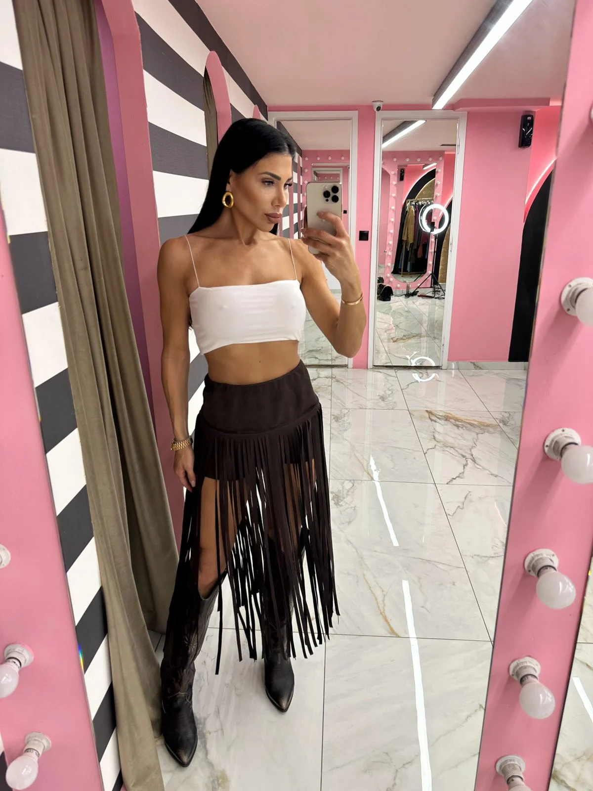 0-02-05-2b58da95f5dbf23eb10bd3785832c93cbf755275d587dd60d2c0944c5e8638f4_2228746d49e Wild Fringe Skirt Brown - Image 1