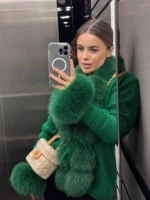 Emerald Mini Fur Knit Jacket - Image 4