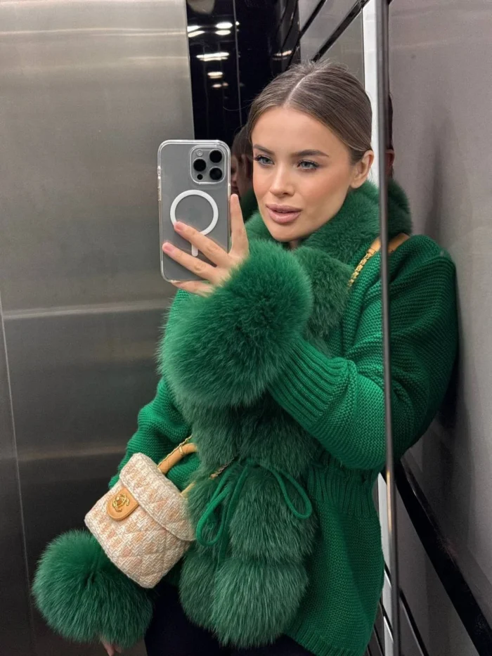 Emerald Mini Fur Knit Jacket - Image 4