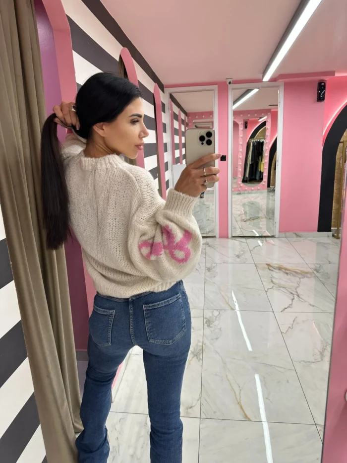 Bow Dream Sweater – Εκρού / Ροζ - Image 2