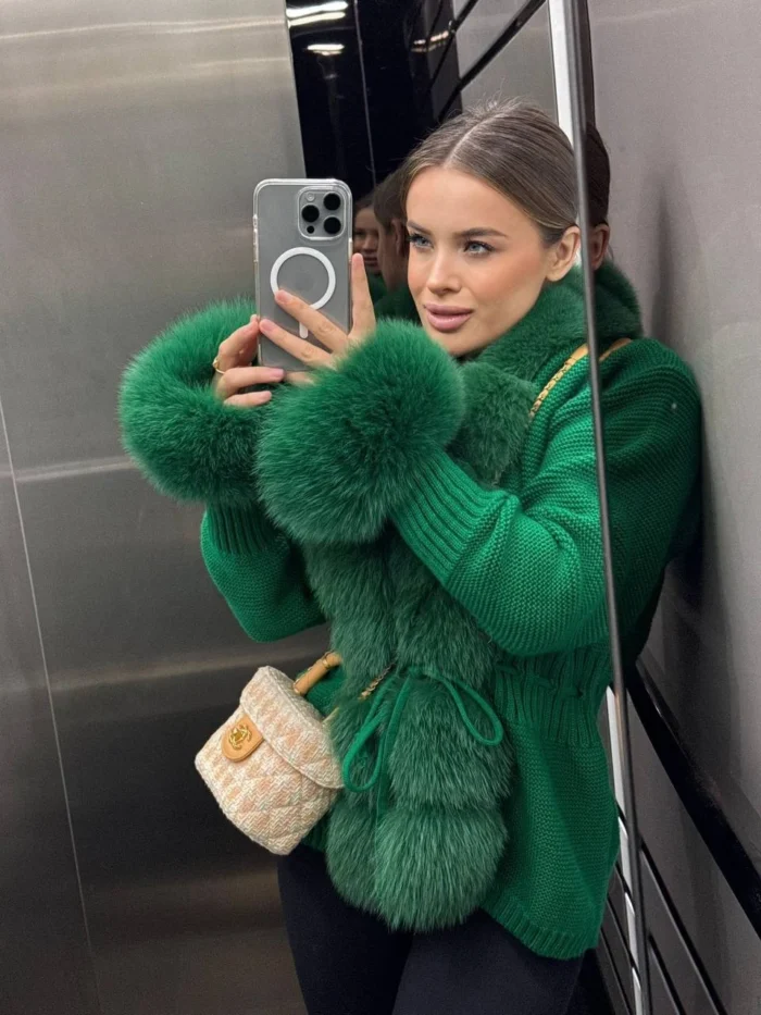 Emerald Mini Fur Knit Jacket - Image 5