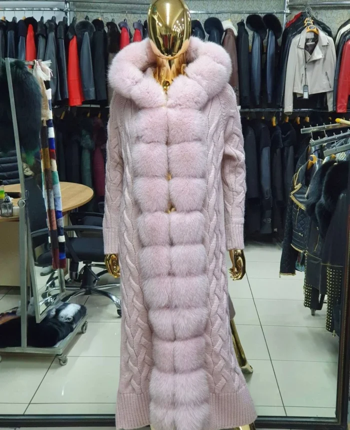 Πλεκτή Μακριά Ζακέτα με Αληθινή Γούνα Αλεπούς - Image 9