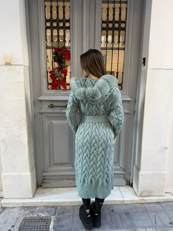 Πλεκτή Μακριά Ζακέτα με Αληθινή Γούνα Αλεπούς - Image 2