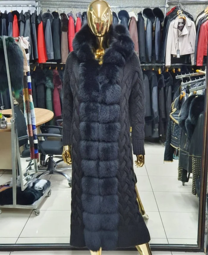 Πλεκτή Μακριά Ζακέτα με Αληθινή Γούνα Αλεπούς - Image 10