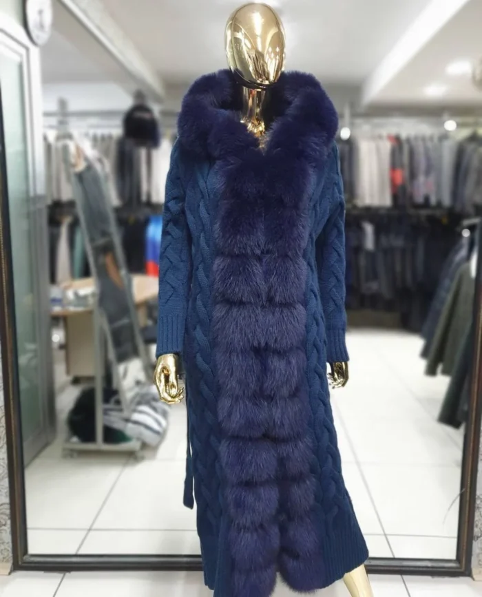 Πλεκτή Μακριά Ζακέτα με Αληθινή Γούνα Αλεπούς - Image 11