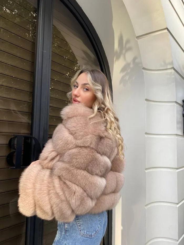 Luxe Sand Fox Fur Jacket - Image 3