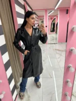 Leather Touch Trench – Μαύρη - Image 3