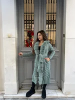 Πλεκτή Μακριά Ζακέτα με Αληθινή Γούνα Αλεπούς