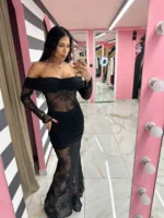 Midnight Lace Off-Shoulder Dress