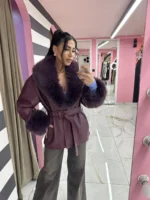 Plum Royal Fur Belted Jacket