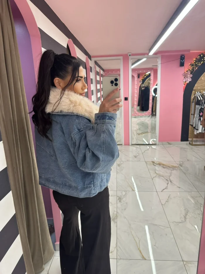 Denim Cozy Fur Jacket - Image 2