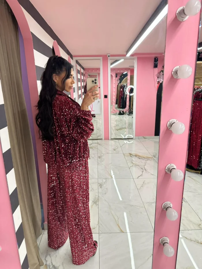 Maxi Dress με Πούλιες – Κόκκινο - Image 2