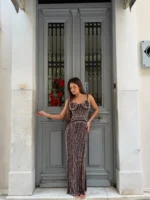 Royal Crystal Bustier Maxi Dress – Brown