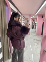 Plum Royal Fur Belted Jacket - Image 3