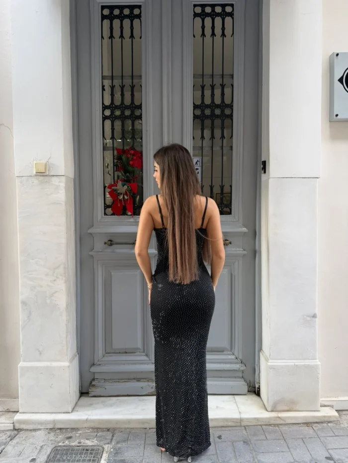Midnight Sparkle Mesh Maxi Dress – Black - Image 2
