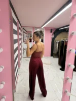 Burgundy Velvet Dream Jumpsuit - Image 2
