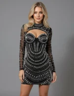 Exclusive Pearl Mini Dress – Black