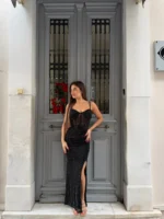 Midnight Sparkle Mesh Maxi Dress – Black