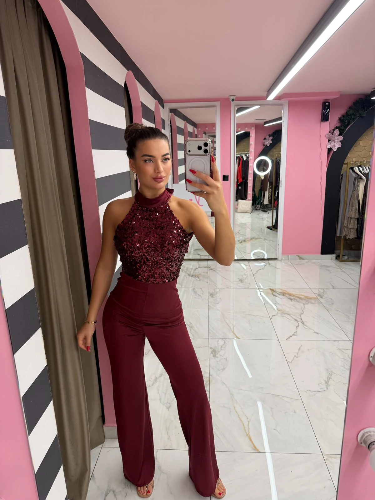 0-02-05-c007858a2fed0e3d2613e33610166c3d55d9321f28a678446943950650f14000_222dc11fe37 Burgundy Glam Sequin Jumpsuit - Image 1