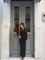 Diamond Lines Maxi Dress – Black