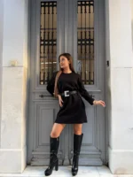 Crystal Belt Mini Dress – Black