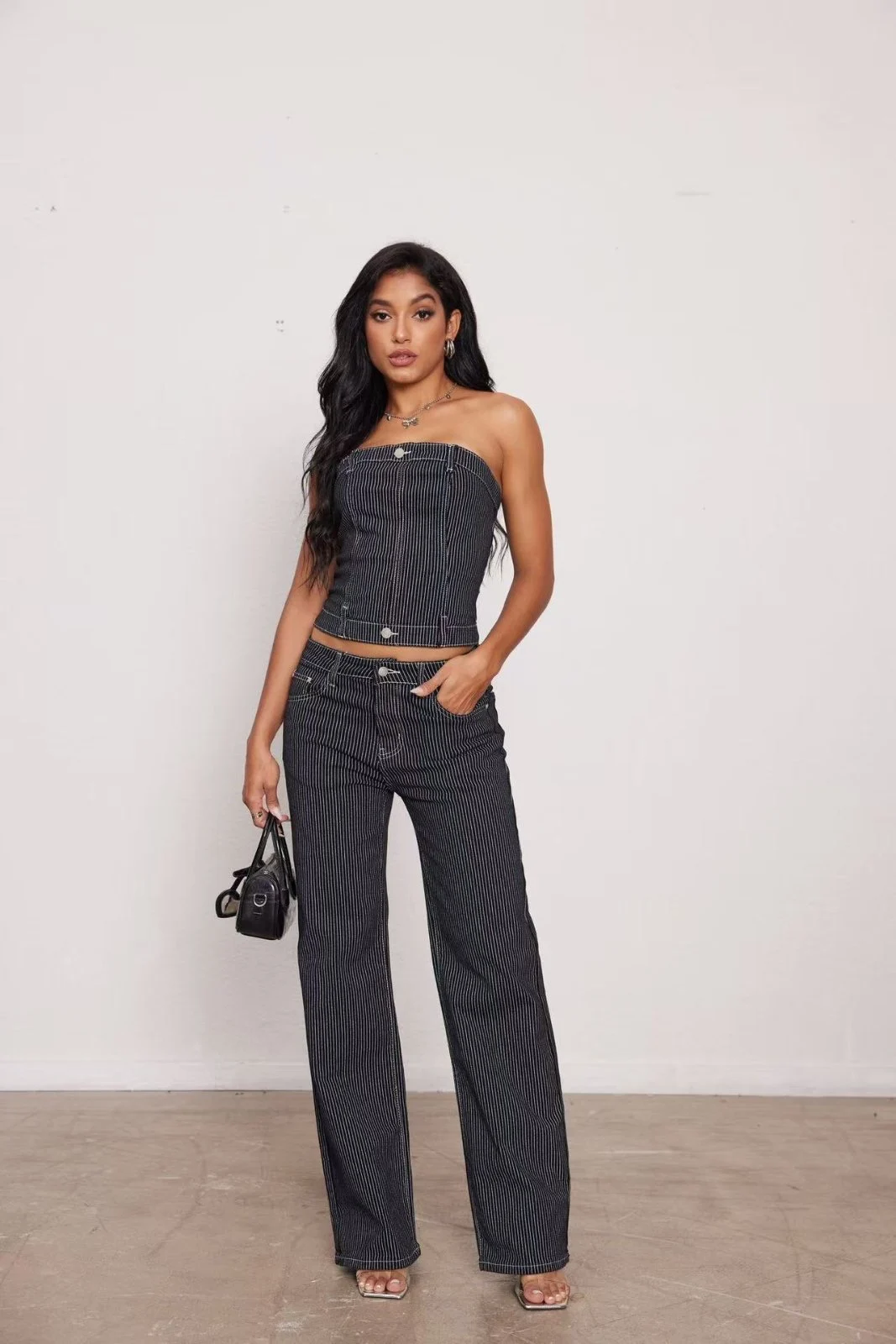 0-02-05-9fedaa1e99201f043463e4c7be591022083da22ccf1d2833307d46aa9ec3570e_2232484772c Pinstripe Denim Set - Image 1