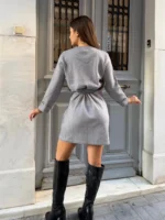 Crystal Belt Mini Dress – Grey - Image 2