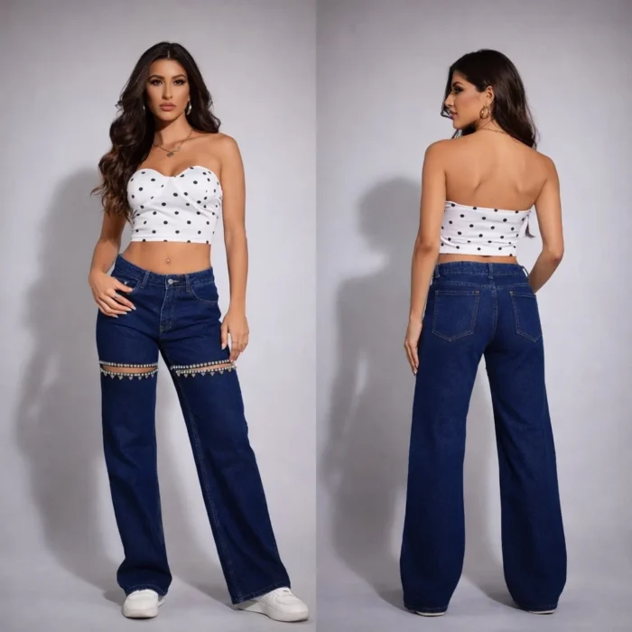 Crystal Cut Denim Pants - Image 2