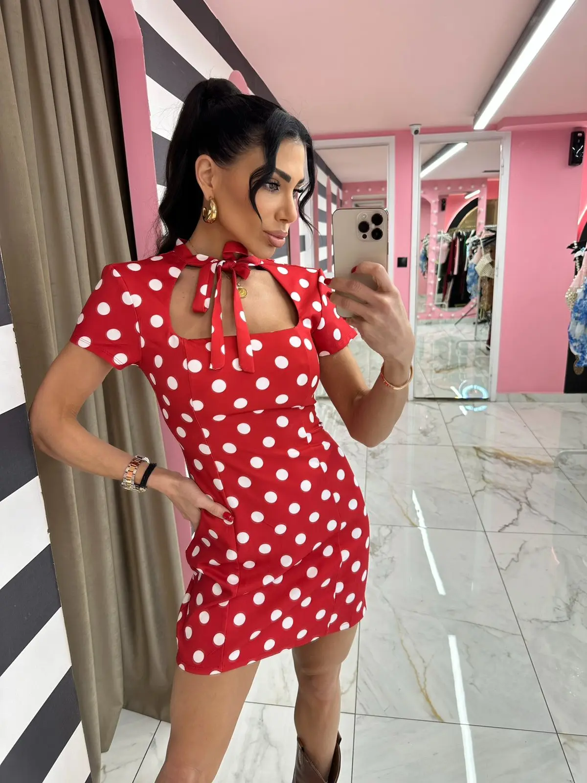 0-02-05-51935972683fc72173c49898491a9221b729598f728312e94bde1d25cc3597ef_220c6ada31c Polka Dot Chic Mini Dress - Image 1