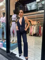 Deep Cut Denim Jumpsuit - Image 3