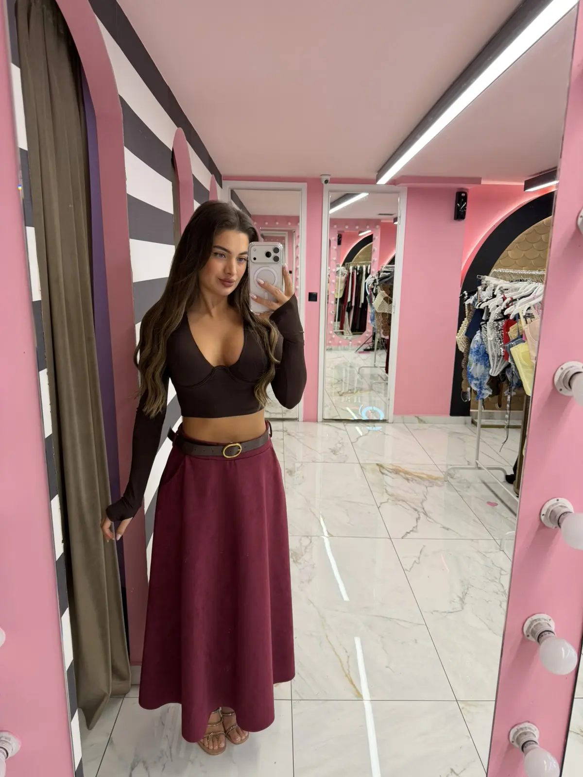 0-02-05-5d8e8d87554a6ab674cbd7c860e2da8de98f8efa2761dc1ca8acfffa512bf610_220ddf12759 Burgundy Flow Skirt - Image 1