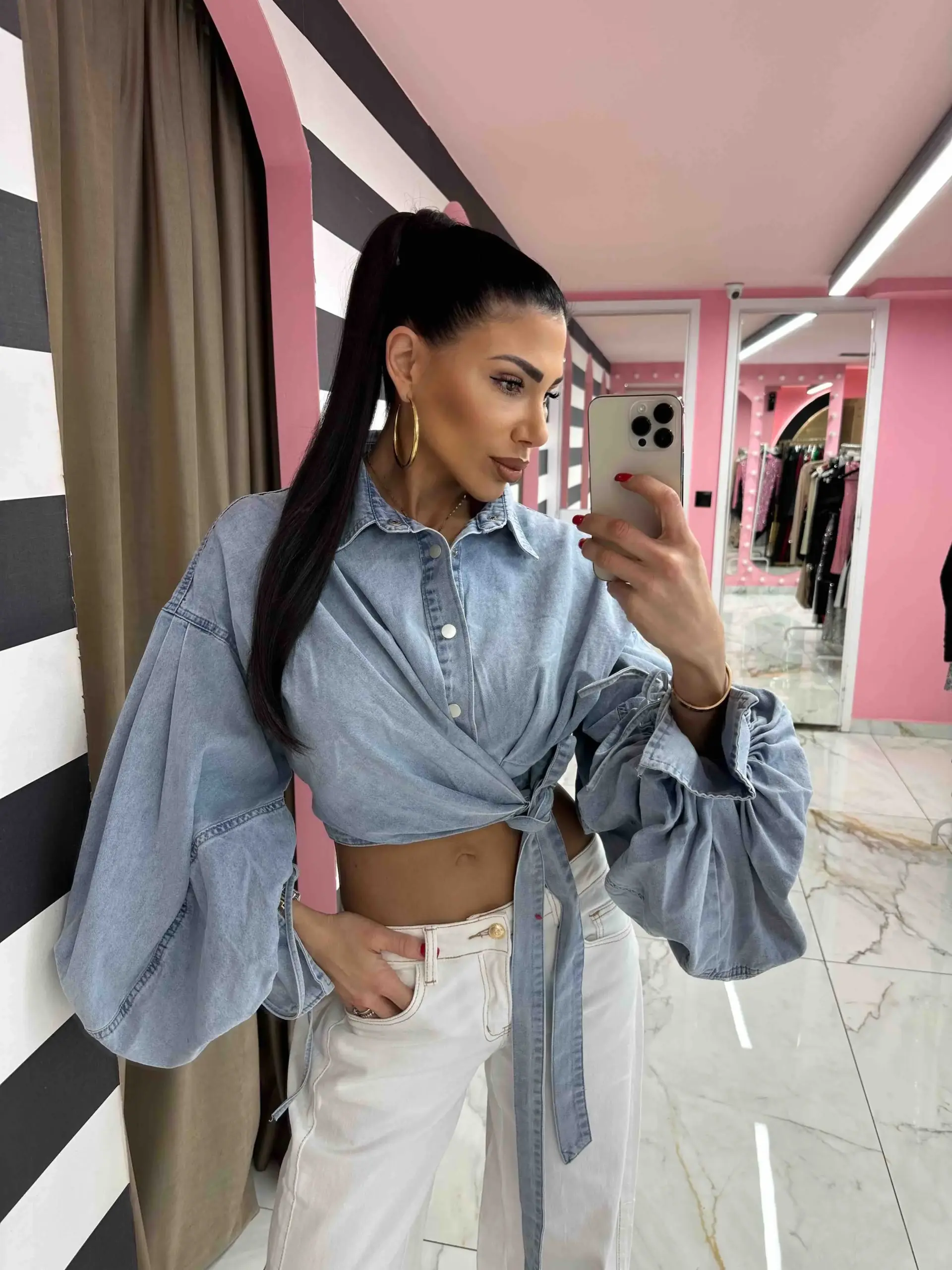 0-02-05-61cdd0570e14342b24705659aa4ad98e8aad4b713a69255b92191a5087349dd2_2217b2218ea Denim Aura Wrap Top - Image 1