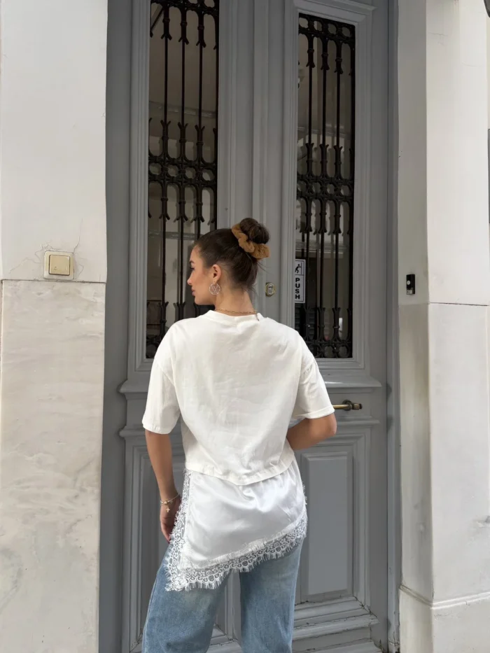 Lace Detail Asymmetric Top - Image 2